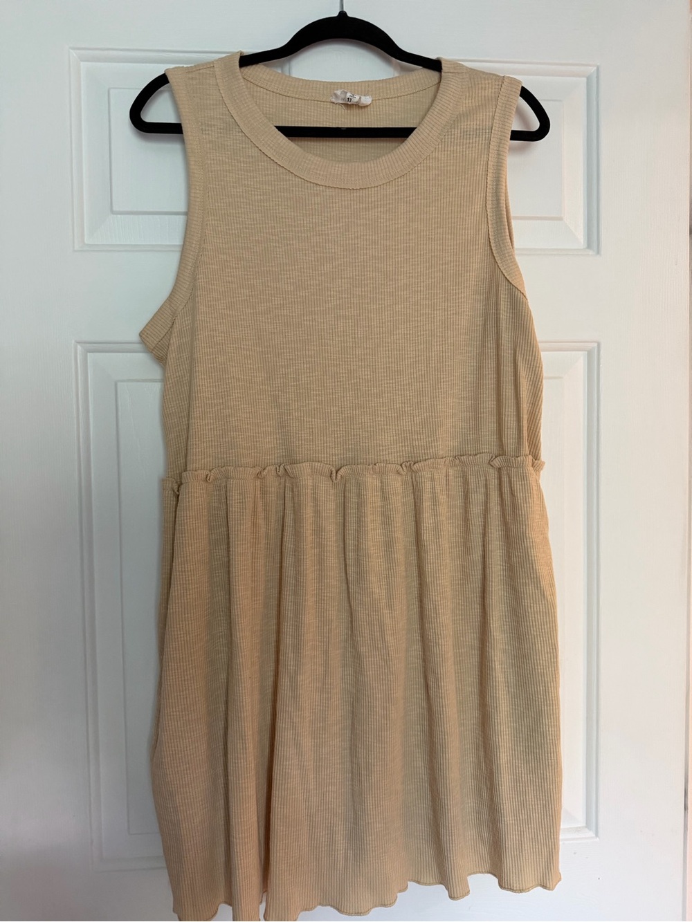 Sleeveless Cream Ribbed Midi Dress with Gathered Waist
